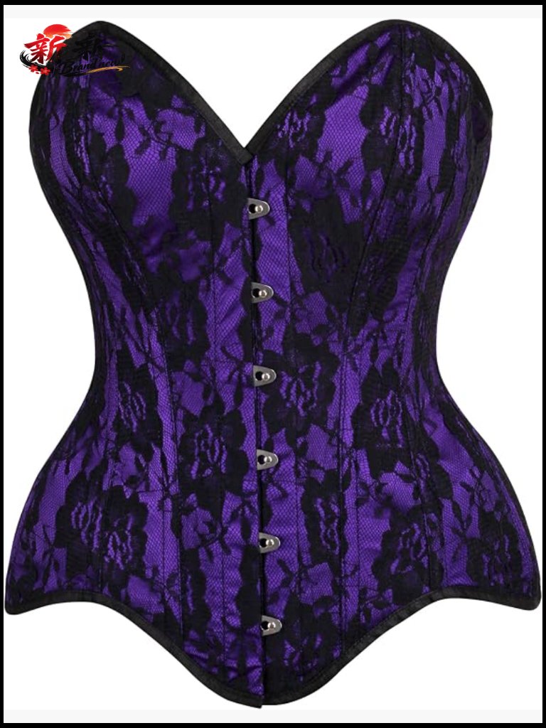 Satin & Lace Overbust Corset Steel Boned Front Busk Closure